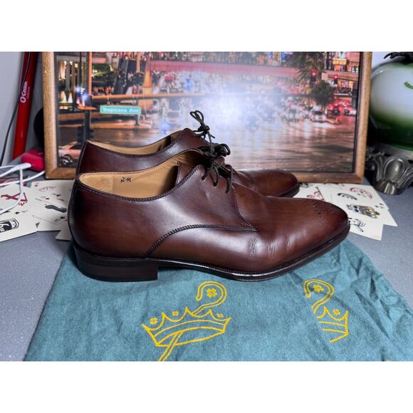 Pastori Handmade Italian Brown Leather Medallion Derby Dress Shoes EU 44 US 11 main image 16